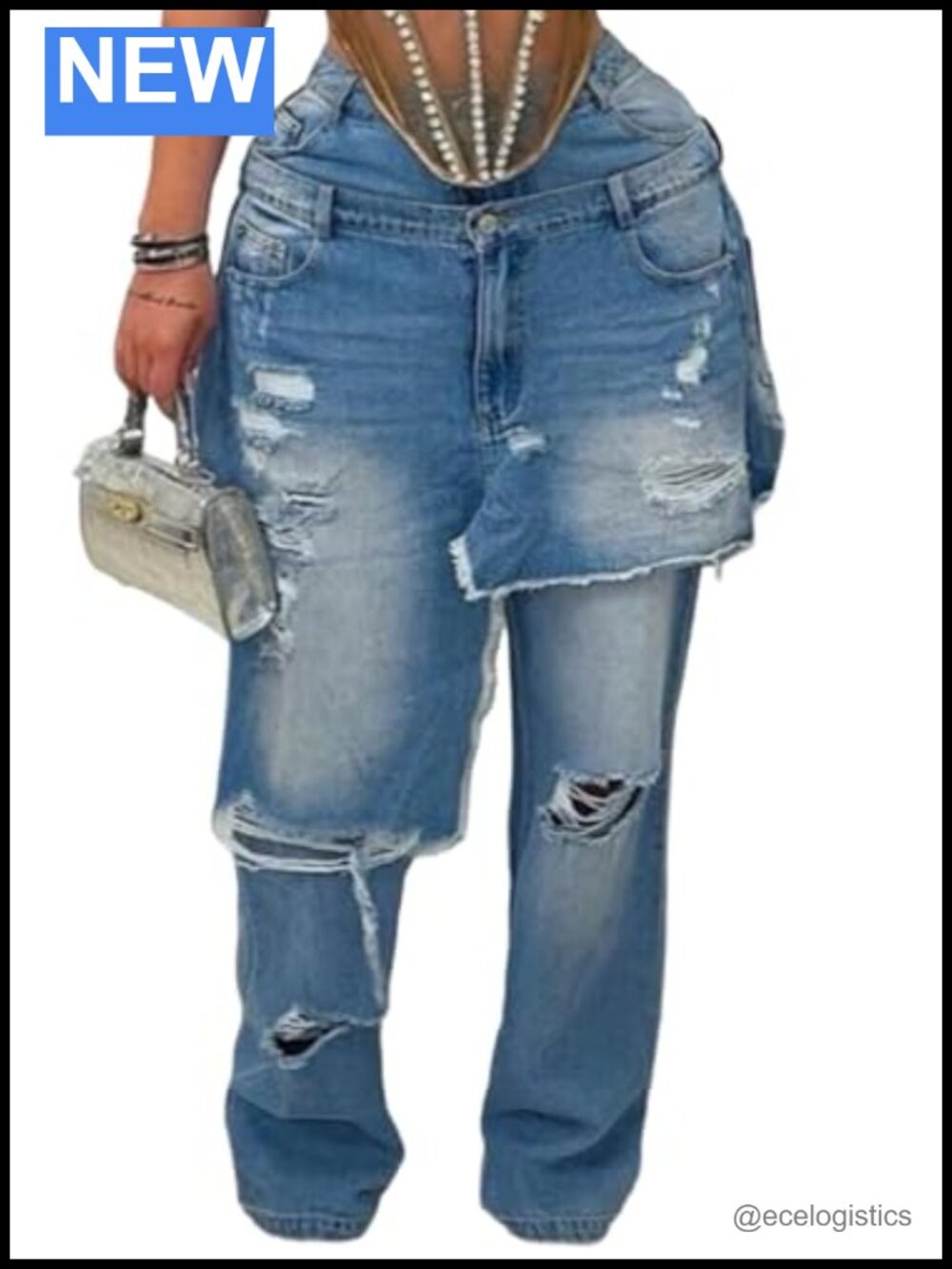 High Waisted Wide Leg Ripped Patchwork Denim Jeans Baggy Y2K Streetwear